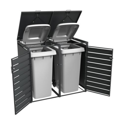 Ecoscape Quadruple Bin Store with Lid - 2640mm x 800mm x 1160mm Charcoal & Woodgrain