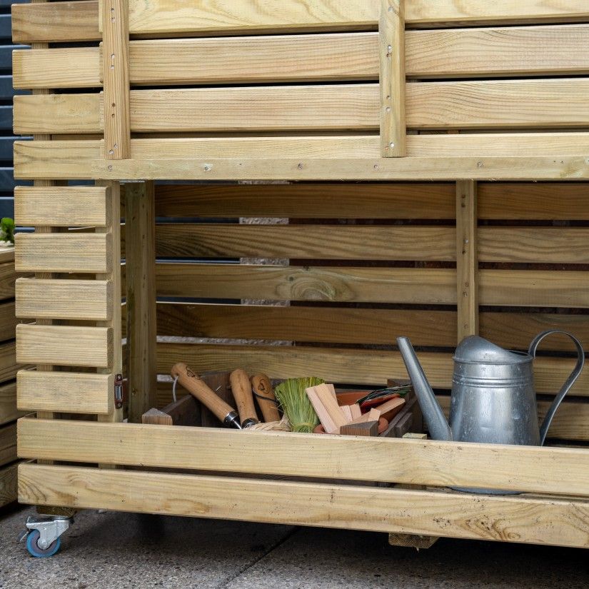 Tall Wooden Planter With Storage & Wheels - 1200mm x 400mm