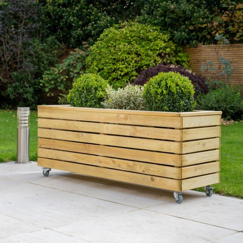 Long Wooden Planter With Wheels - 1200mm x 400mm