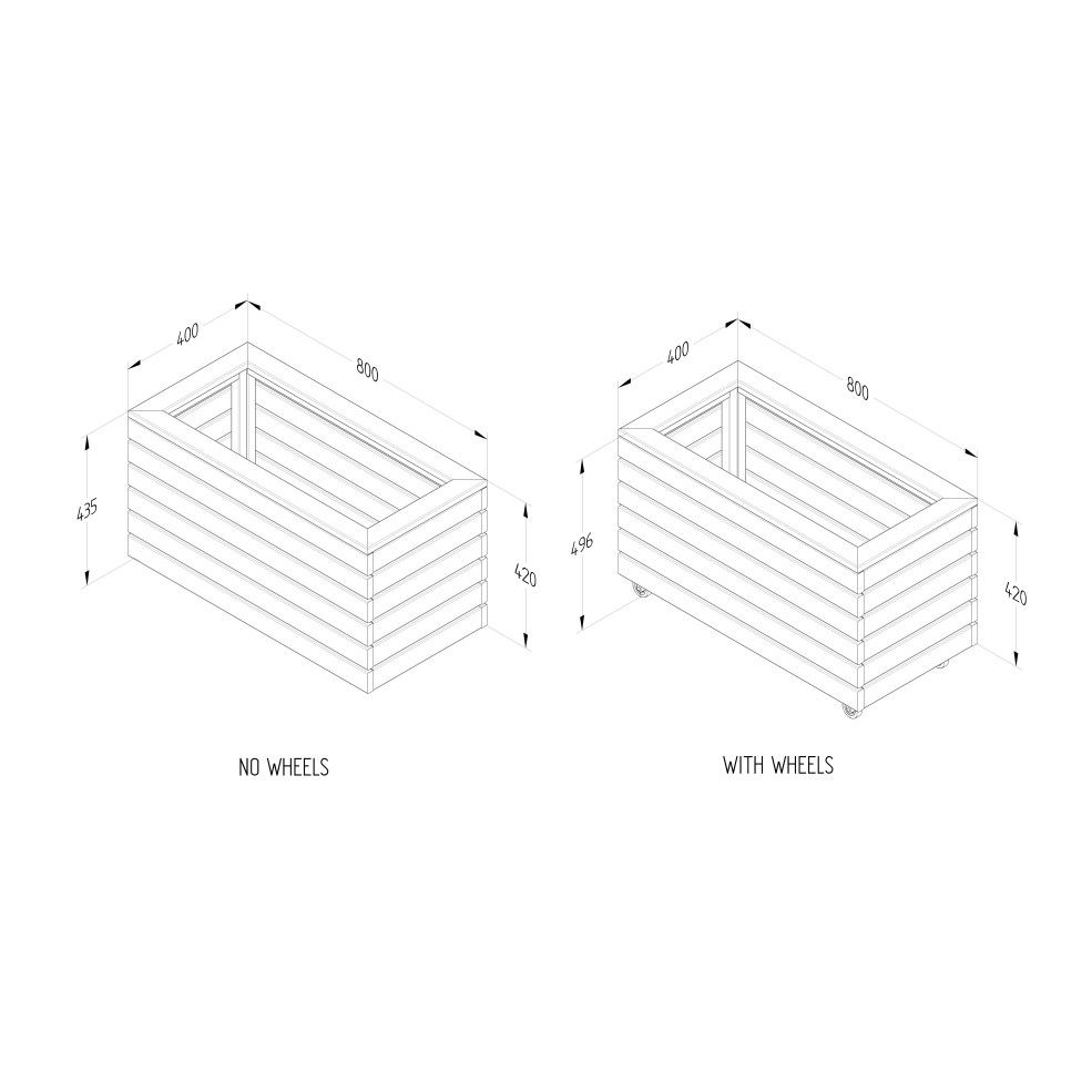 Rectangular Wooden Planter With Wheels - 800mm x 400mm