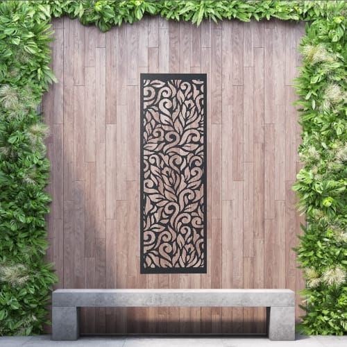 Aluminium Privacy Screen Botanical - Wall Mounted - 1800mm x 600mm Black