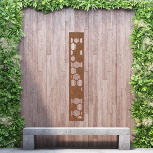 Steel Privacy Screen Honeycombe - Wall Mounted - 1800mm x 300mm Steel Corten