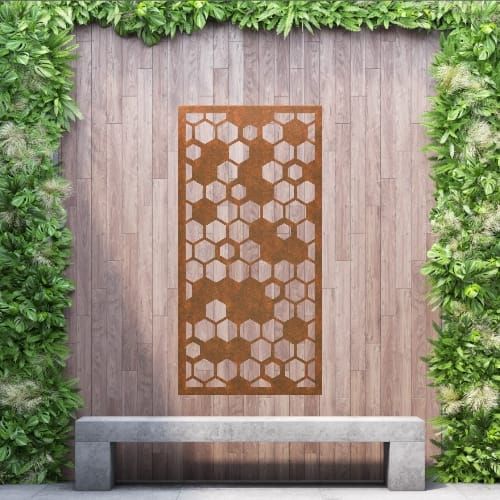 Steel Privacy Screen Honeycombe - Wall Mounted - 1800mm x 900mm Steel Corten