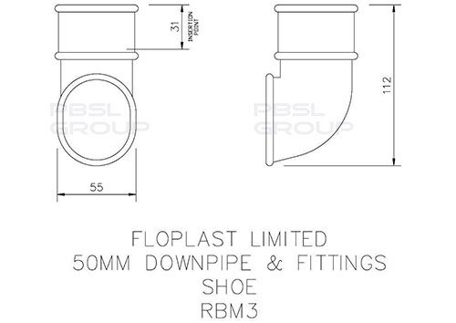 FloPlast Mini Gutter Downpipe Shoe - 50mm Black