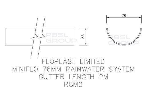 FloPlast Mini Gutter - 76mm x 2mtr Grey