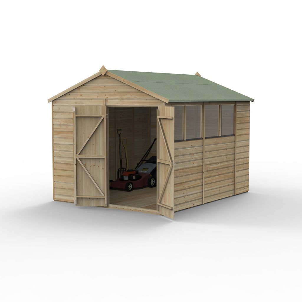 Forest Garden Shiplap Apex Shed - 4 Windows Double Door - 10' x 10'