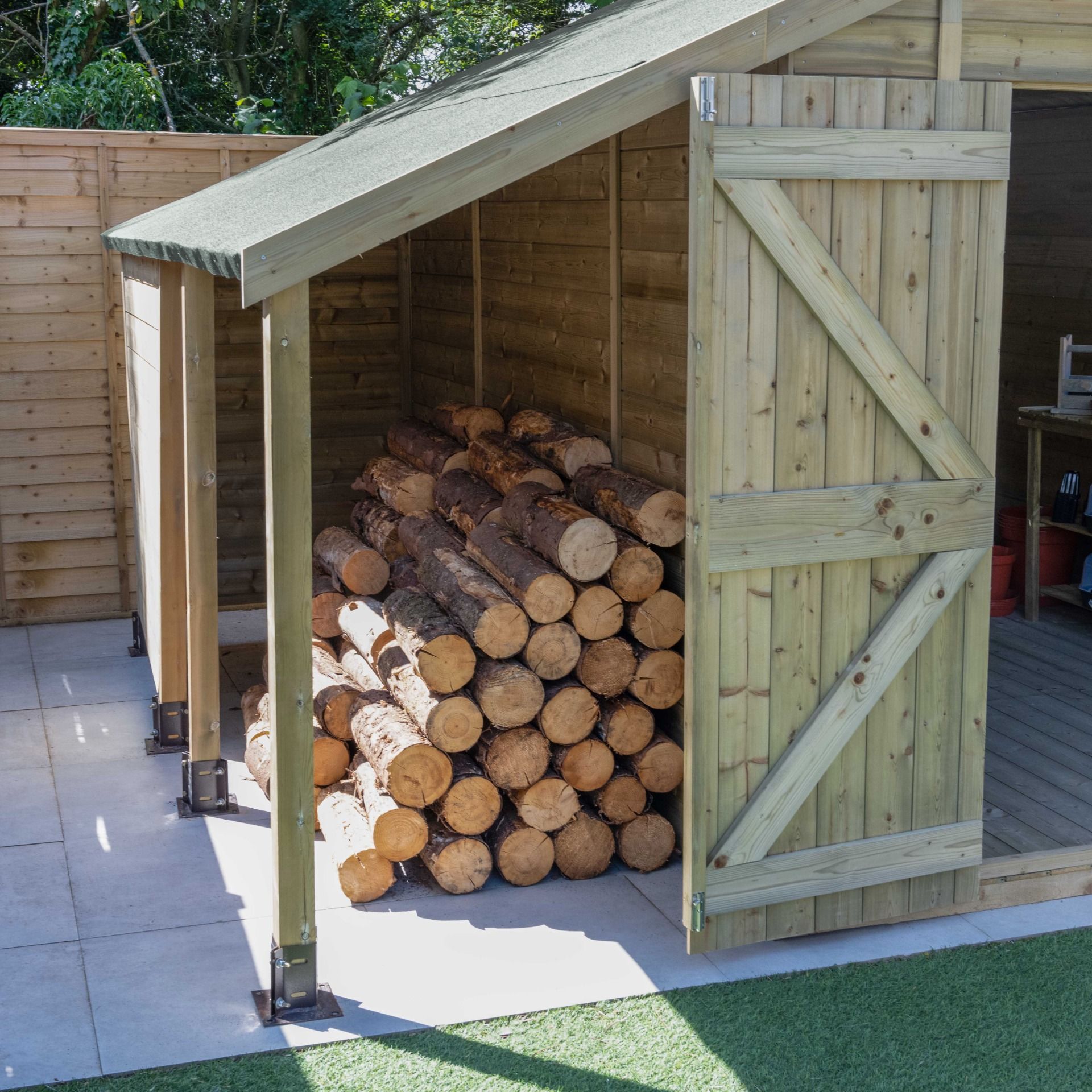 Forest Garden Tongue & Groove Apex Shed - Double Door with Log Store - 10' x 8'