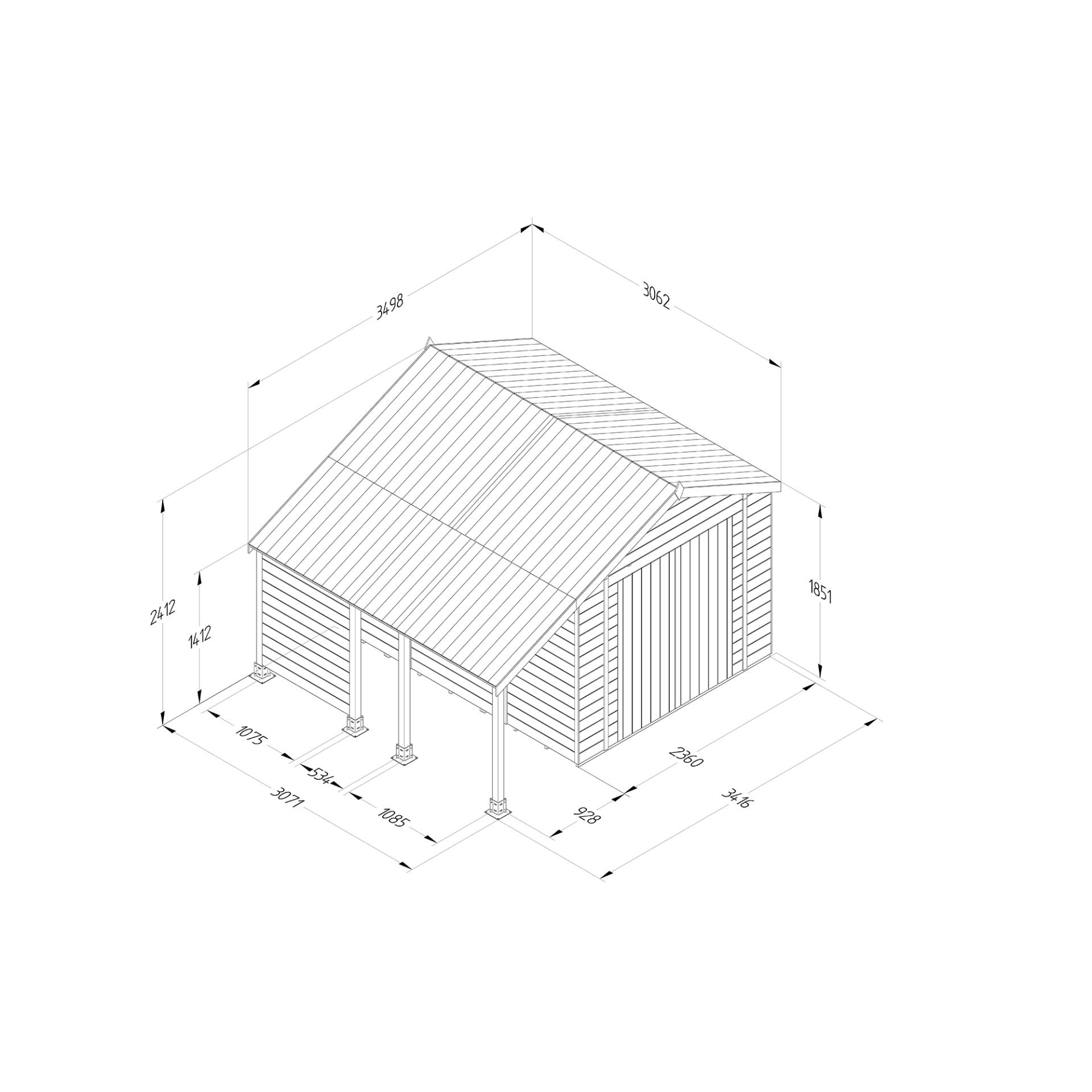 Forest Garden Tongue & Groove Apex Shed - Double Door with Log Store - 10' x 8'