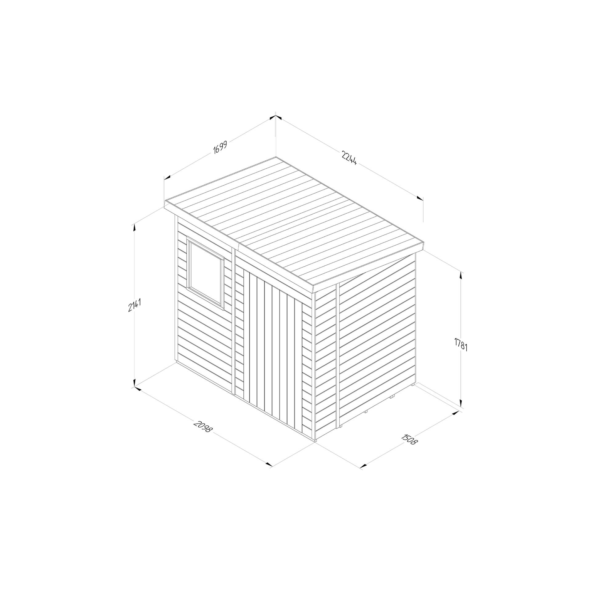 Forest Garden Tongue & Groove Pent Shed - 7' x 5'