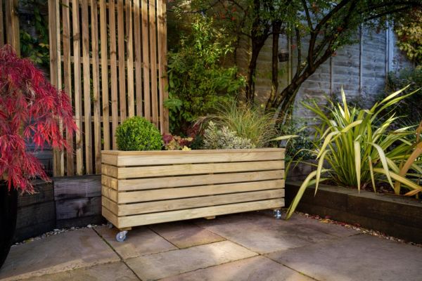 Long Wooden Planter With Wheels - 1200mm x 400mm