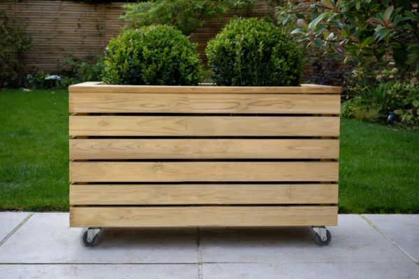 Rectangular Wooden Planter With Wheels - 800mm x 400mm