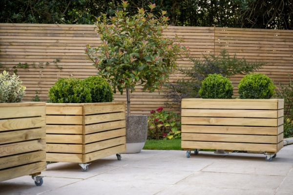 Rectangular Wooden Planter With Wheels - 800mm x 400mm