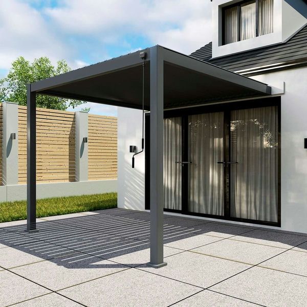 Titan Aluminium Wall Mounted Pergola - 3000mm Square - Grey