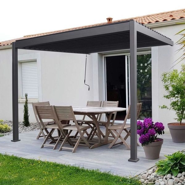 Titan Aluminium Wall Mounted Pergola - 3000mm Square - Grey